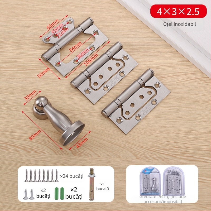 Set de balamale din oțel inoxidabil pentru uși din lemn – trei în unu, fără canale, îngroșat, silențios