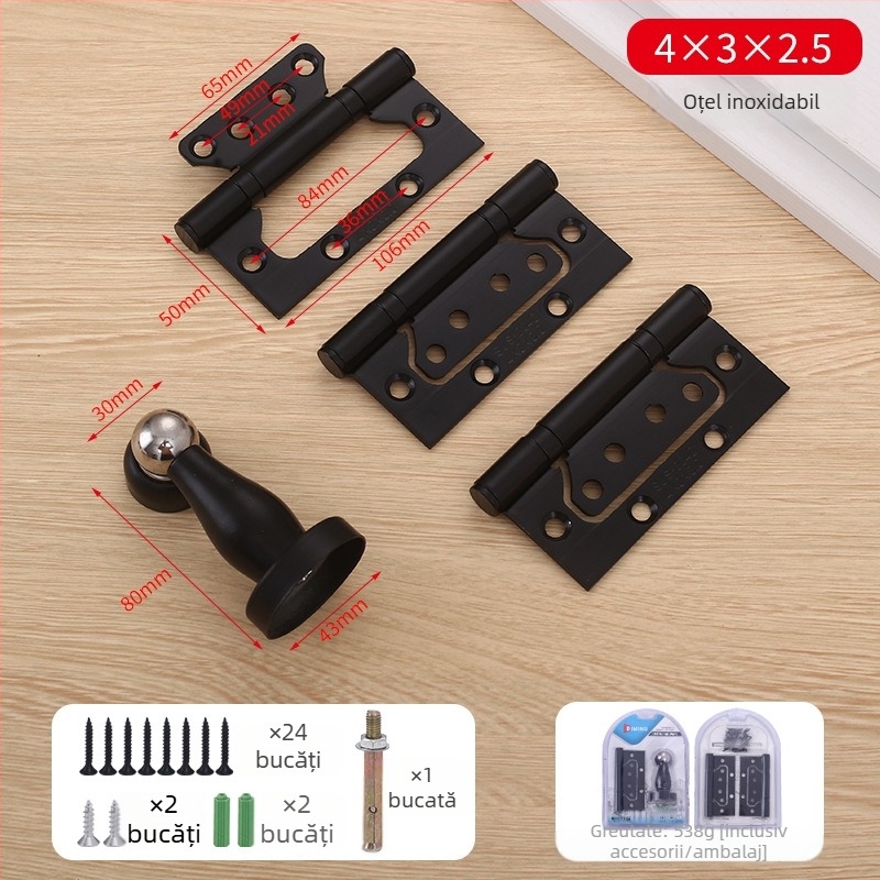 Set de balamale din oțel inoxidabil pentru uși din lemn – trei în unu, fără canale, îngroșat, silențios