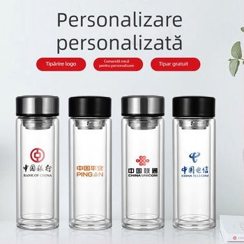 Ceai într-o ceașcă cu pereți dubli din sticlă borosilikată, pentru birou, rezistentă la temperaturi, anti-arzare și izolație termică, indicator inteligent de temperatură