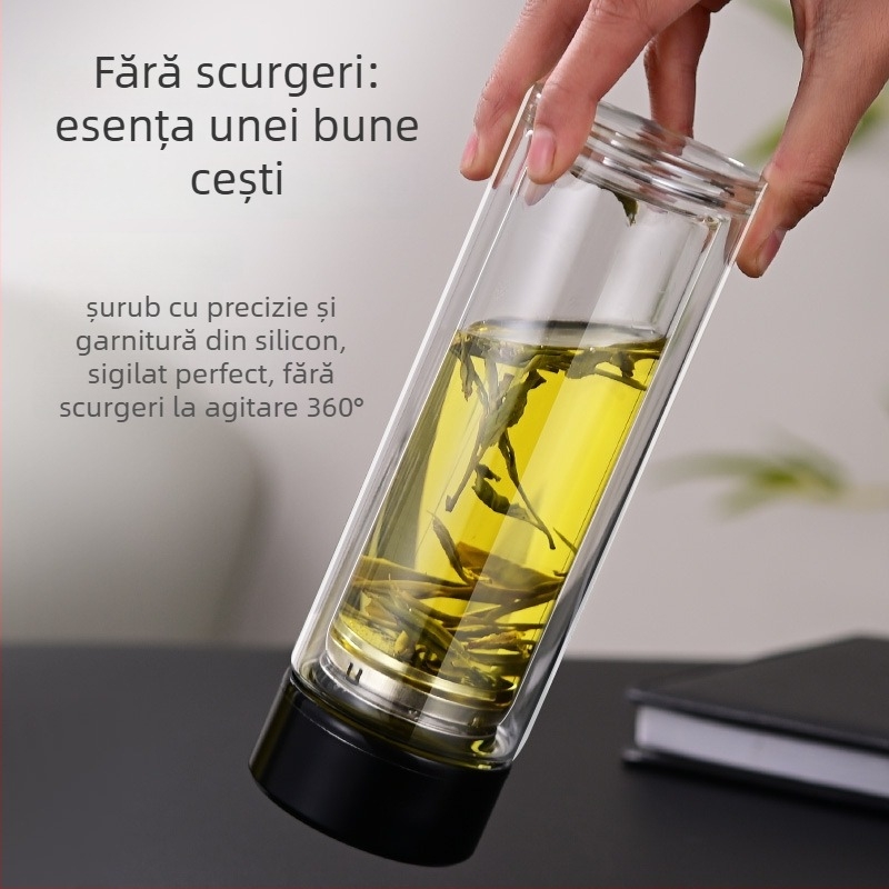 Ceai într-o ceașcă cu pereți dubli din sticlă borosilikată, pentru birou, rezistentă la temperaturi, anti-arzare și izolație termică, indicator inteligent de temperatură