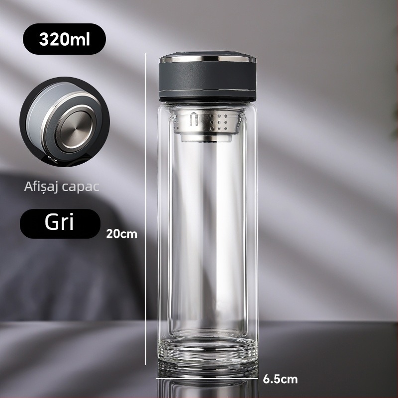 Ceai într-o ceașcă cu pereți dubli din sticlă borosilikată, pentru birou, rezistentă la temperaturi, anti-arzare și izolație termică, indicator inteligent de temperatură