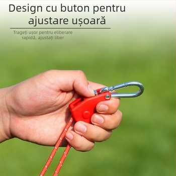 Frânghie pentru cort cu tambur metalic pentru camping în aer liber, frânghie reglabilă pentru acoperișul cortului, cârlig cu cataramă și elastic