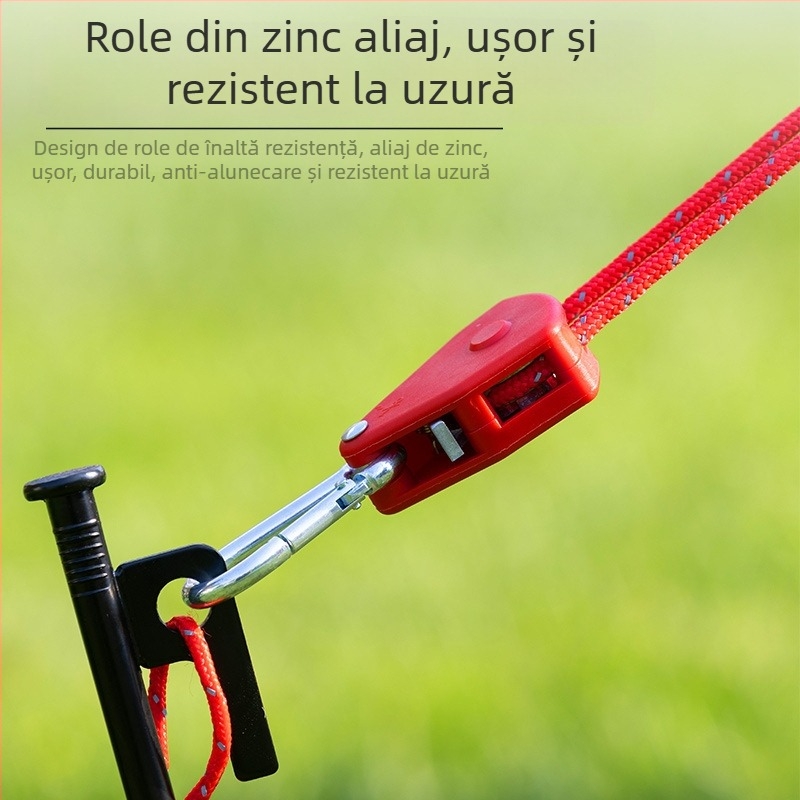 Frânghie pentru cort cu tambur metalic pentru camping în aer liber, frânghie reglabilă pentru acoperișul cortului, cârlig cu cataramă și elastic