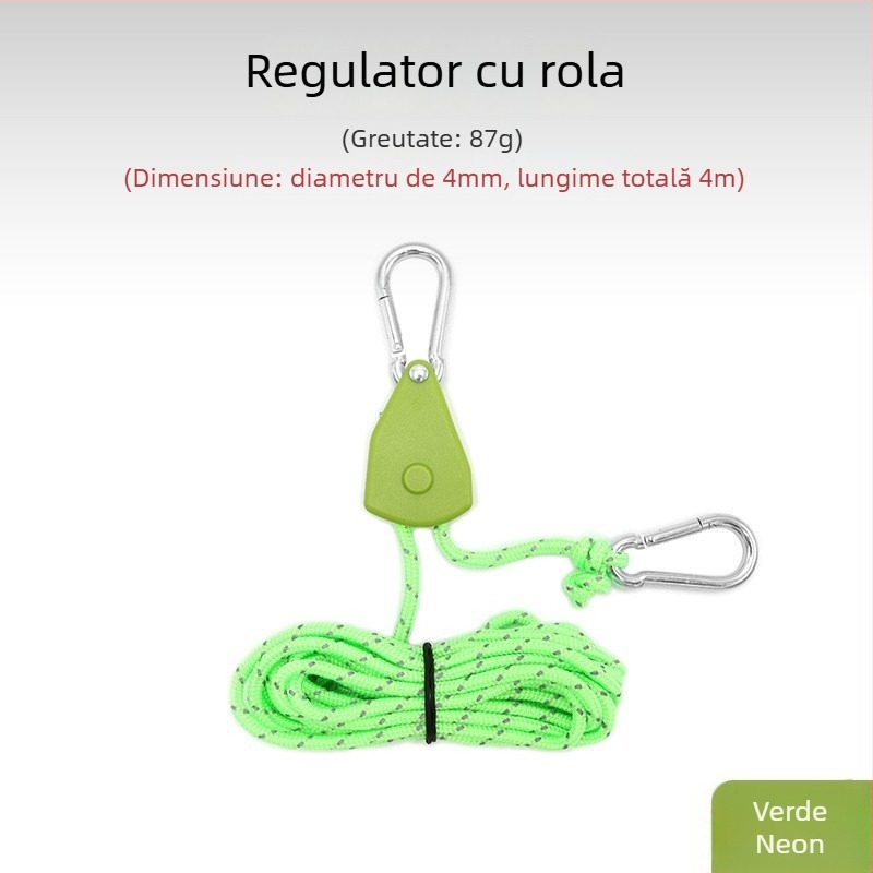Frânghie pentru cort cu tambur metalic pentru camping în aer liber, frânghie reglabilă pentru acoperișul cortului, cârlig cu cataramă și elastic