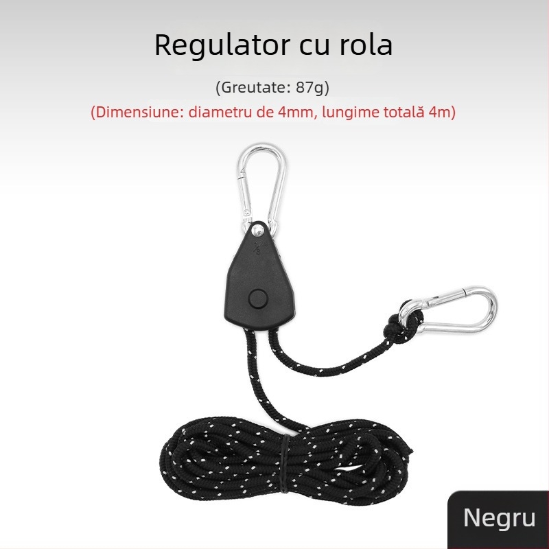 Frânghie pentru cort cu tambur metalic pentru camping în aer liber, frânghie reglabilă pentru acoperișul cortului, cârlig cu cataramă și elastic