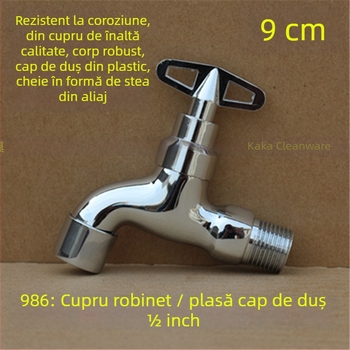 Robinet exterior cu încuietoare și cheie pentagonală, din cupru total, model 950, supapă cu disc ceramic, flux de apă rece, ieșire unică