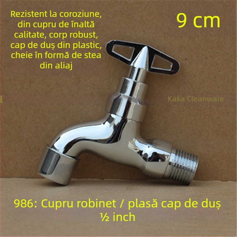 Robinet exterior cu încuietoare și cheie pentagonală, din cupru total, model 950, supapă cu disc ceramic, flux de apă rece, ieșire unică