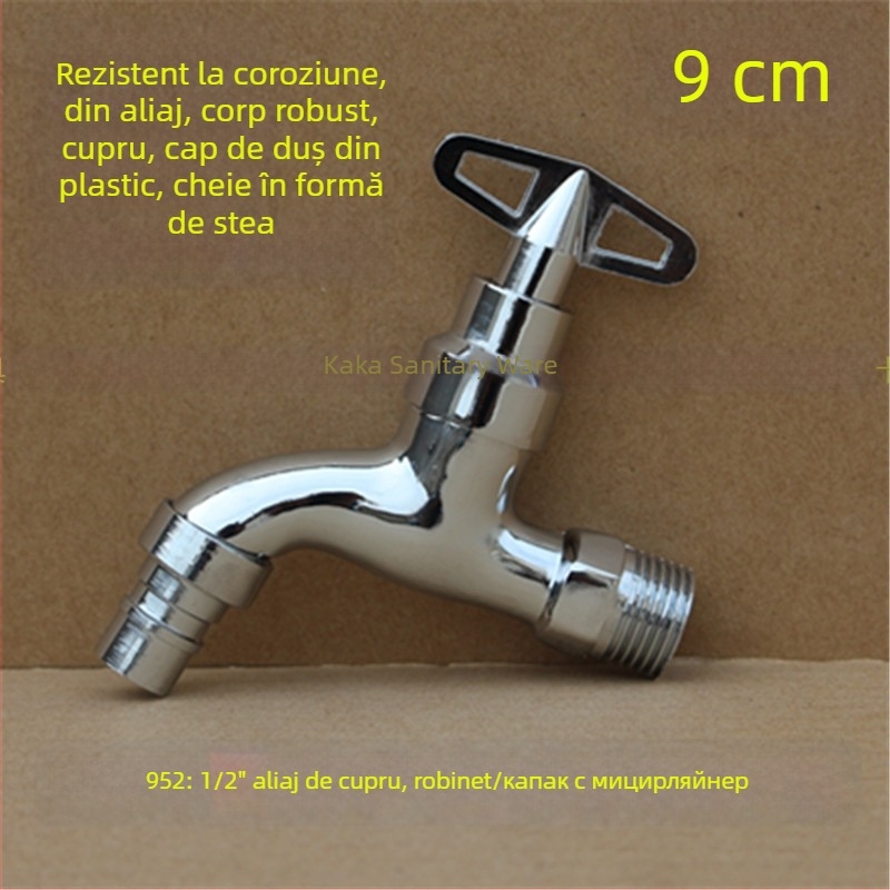 Robinet exterior cu încuietoare și cheie pentagonală, din cupru total, model 950, supapă cu disc ceramic, flux de apă rece, ieșire unică