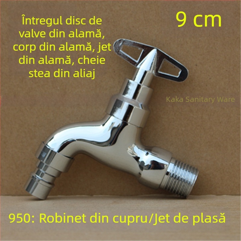 Robinet exterior cu încuietoare și cheie pentagonală, din cupru total, model 950, supapă cu disc ceramic, flux de apă rece, ieșire unică