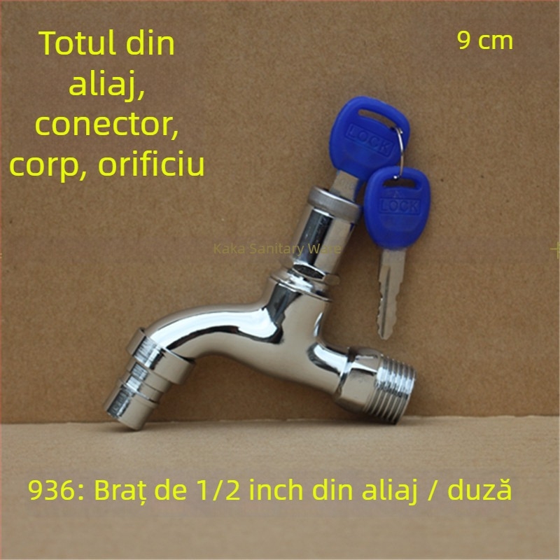 Robinet exterior cu încuietoare și cheie pentagonală, din cupru total, model 950, supapă cu disc ceramic, flux de apă rece, ieșire unică