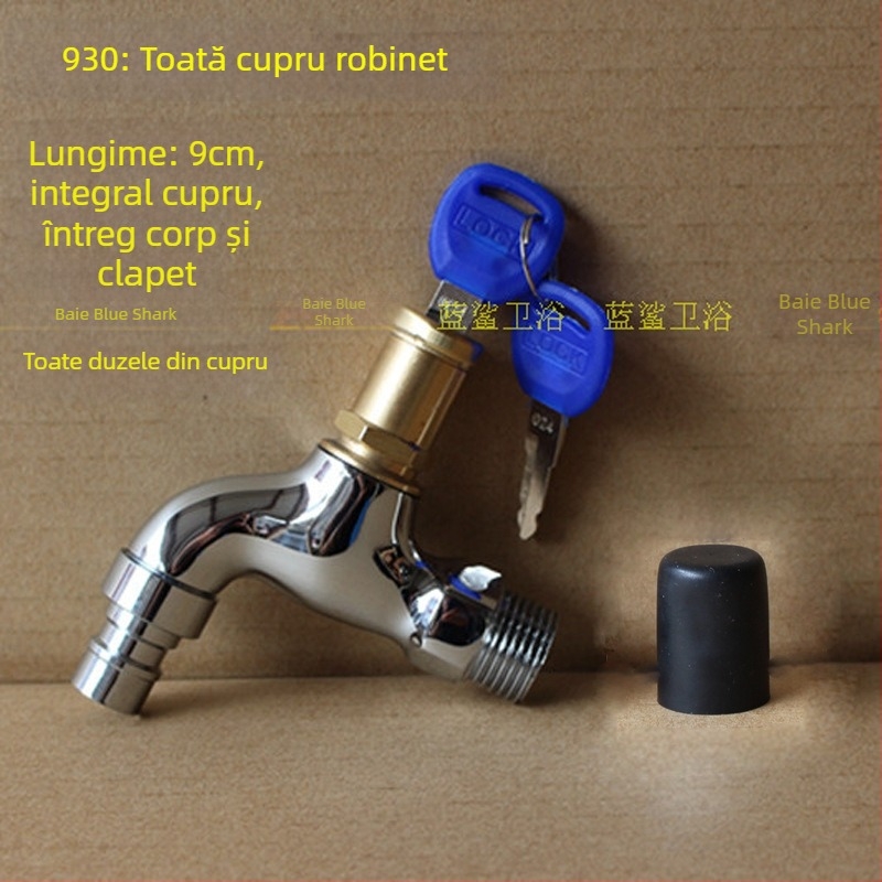 Robinet exterior cu încuietoare și cheie pentagonală, din cupru total, model 950, supapă cu disc ceramic, flux de apă rece, ieșire unică