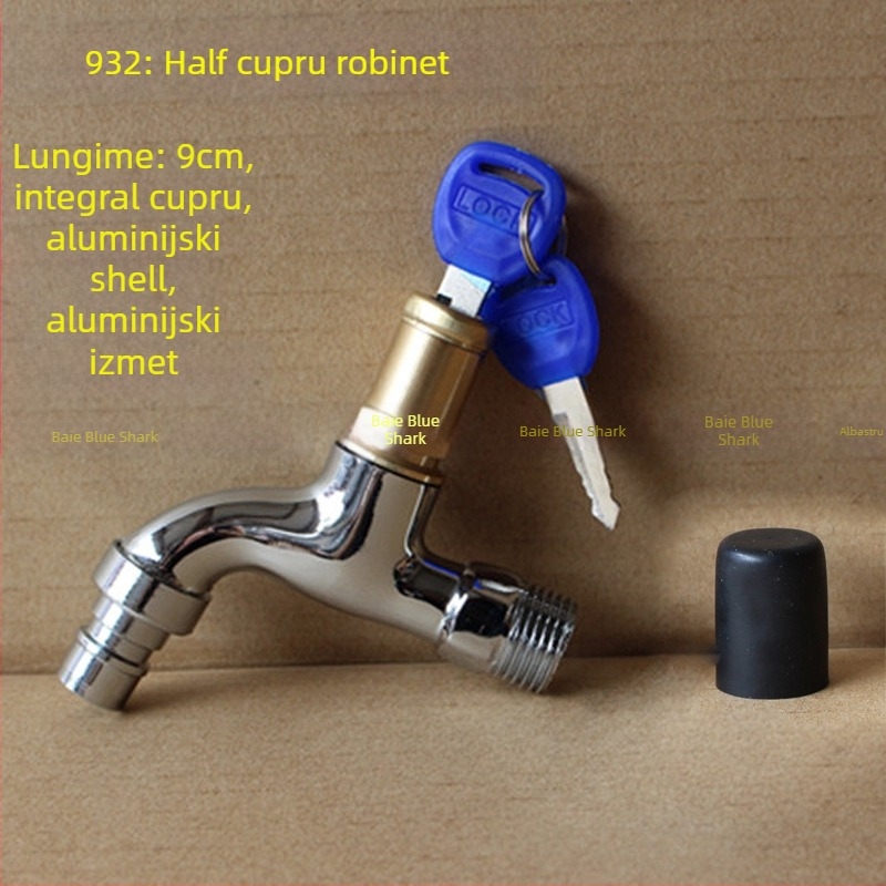 Robinet exterior cu încuietoare și cheie pentagonală, din cupru total, model 950, supapă cu disc ceramic, flux de apă rece, ieșire unică