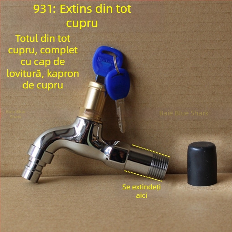 Robinet exterior cu încuietoare și cheie pentagonală, din cupru total, model 950, supapă cu disc ceramic, flux de apă rece, ieșire unică