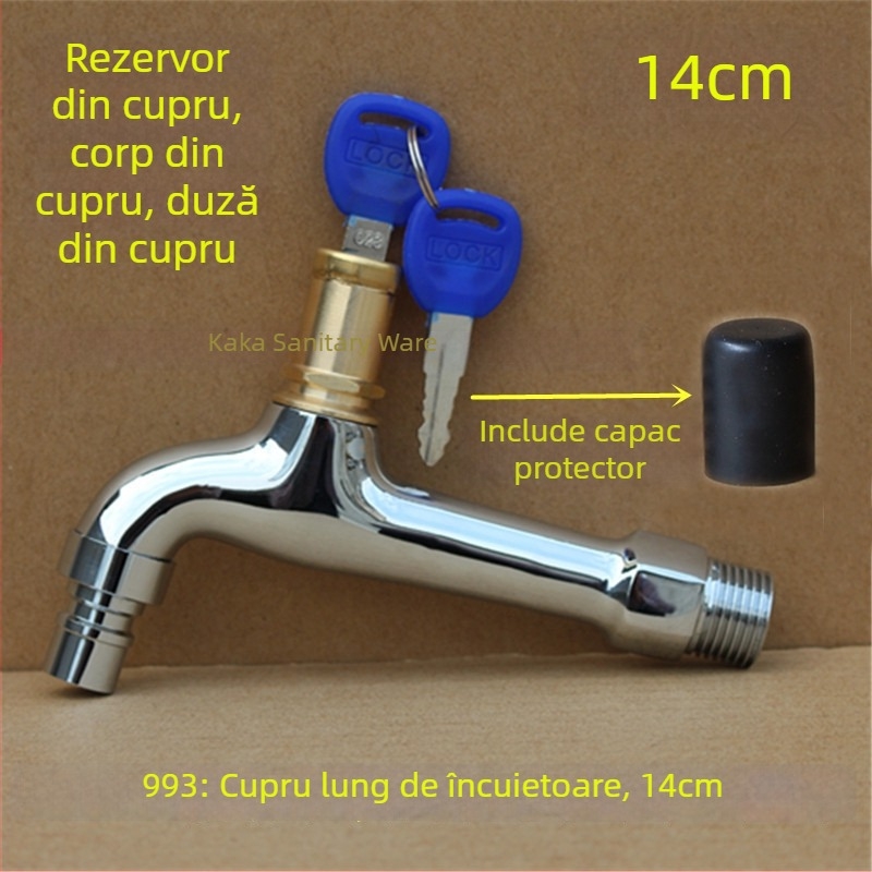 Robinet exterior cu încuietoare și cheie pentagonală, din cupru total, model 950, supapă cu disc ceramic, flux de apă rece, ieșire unică