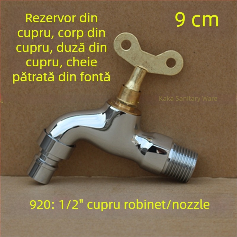 Robinet exterior cu încuietoare și cheie pentagonală, din cupru total, model 950, supapă cu disc ceramic, flux de apă rece, ieșire unică