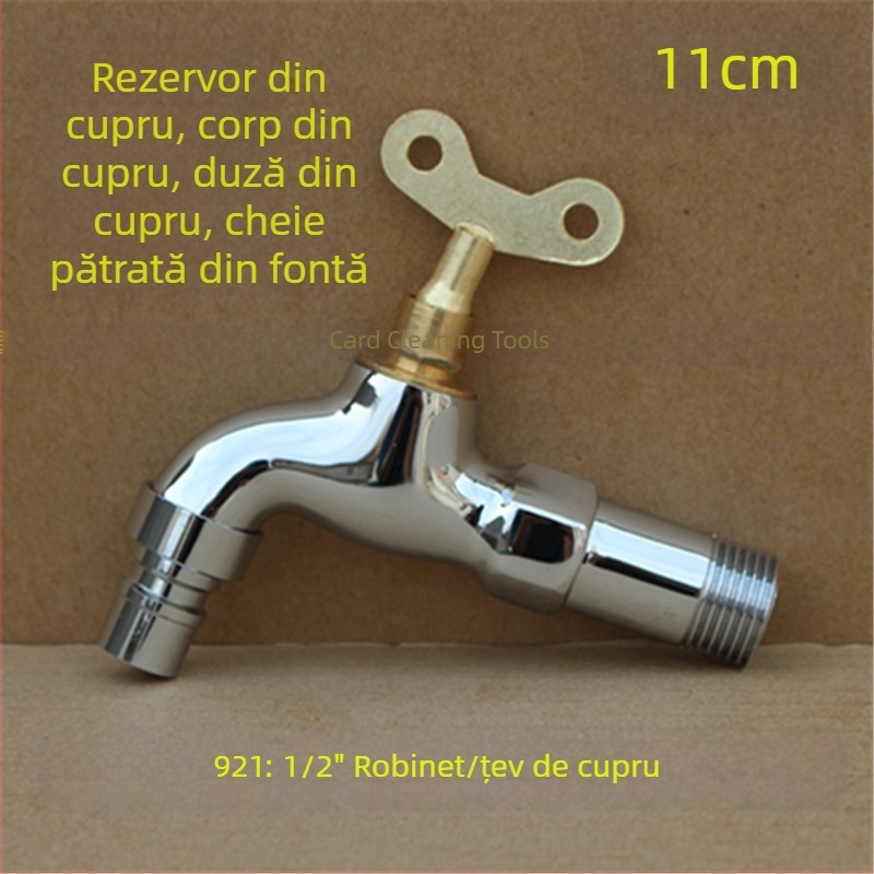 Robinet exterior cu încuietoare și cheie pentagonală, din cupru total, model 950, supapă cu disc ceramic, flux de apă rece, ieșire unică