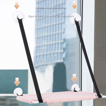 Hamac pentru pisici cu ventuze pentru fereastră, cuib dublu montat pe perete pentru cățărare