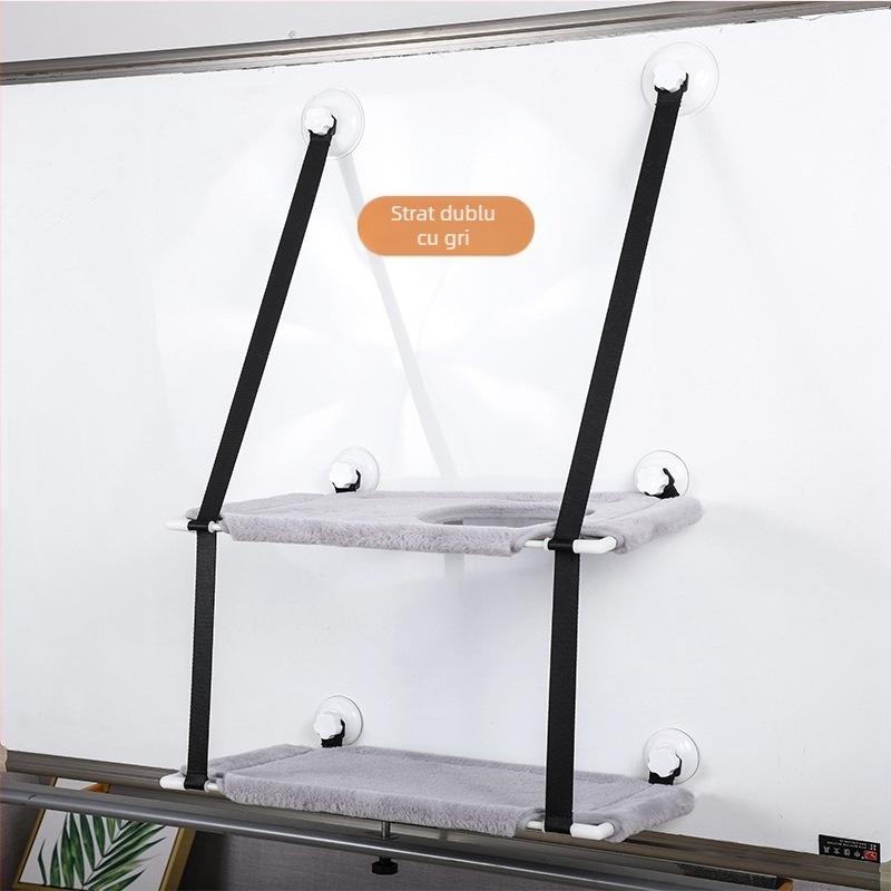 Hamac pentru pisici cu ventuze pentru fereastră, cuib dublu montat pe perete pentru cățărare