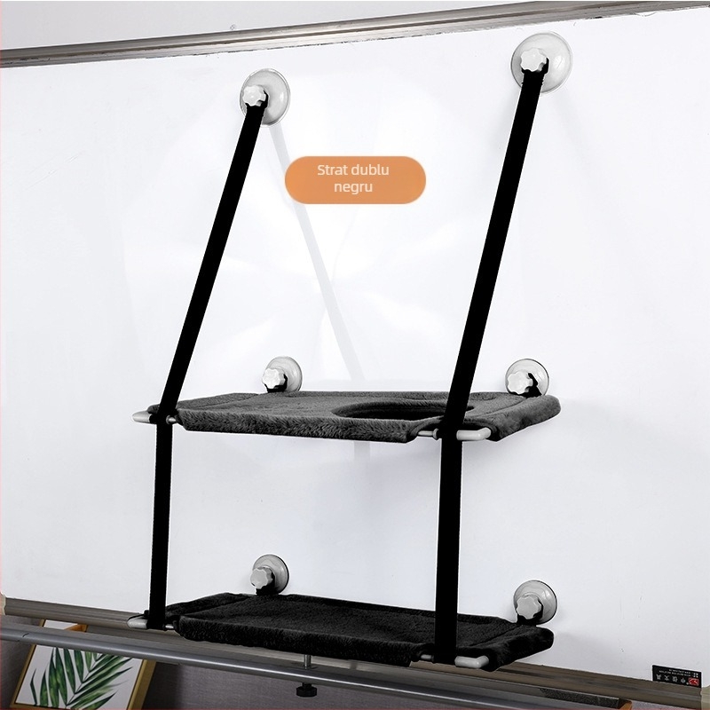 Hamac pentru pisici cu ventuze pentru fereastră, cuib dublu montat pe perete pentru cățărare