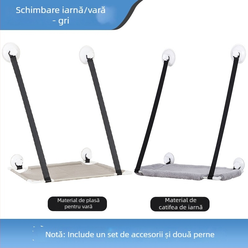 Hamac pentru pisici cu ventuze pentru fereastră, cuib dublu montat pe perete pentru cățărare