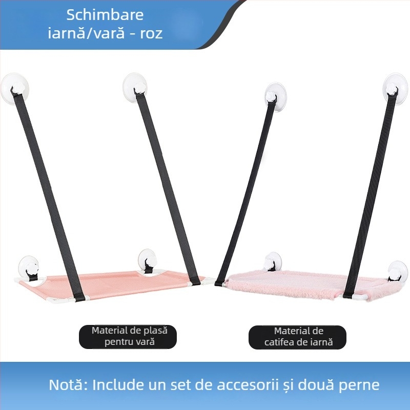 Hamac pentru pisici cu ventuze pentru fereastră, cuib dublu montat pe perete pentru cățărare