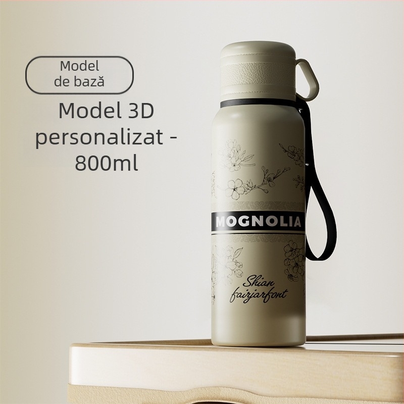 Cană termos cu două capace, separare ceai-apă, interior din oțel inoxidabil 316, exterior din oțel inoxidabil 201, izolație vid, portabilă pentru mașină