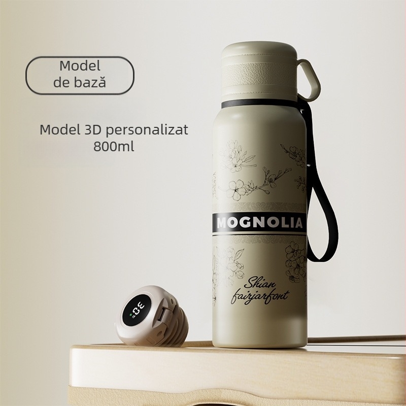 Cană termos cu două capace, separare ceai-apă, interior din oțel inoxidabil 316, exterior din oțel inoxidabil 201, izolație vid, portabilă pentru mașină