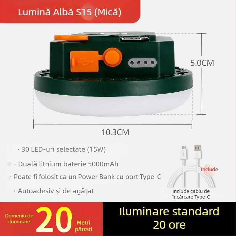 Lumină LED pentru cort – alimentare prin energie cinetică, rezistentă la apă, portabilă