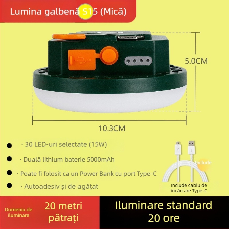 Lumină LED pentru cort – alimentare prin energie cinetică, rezistentă la apă, portabilă