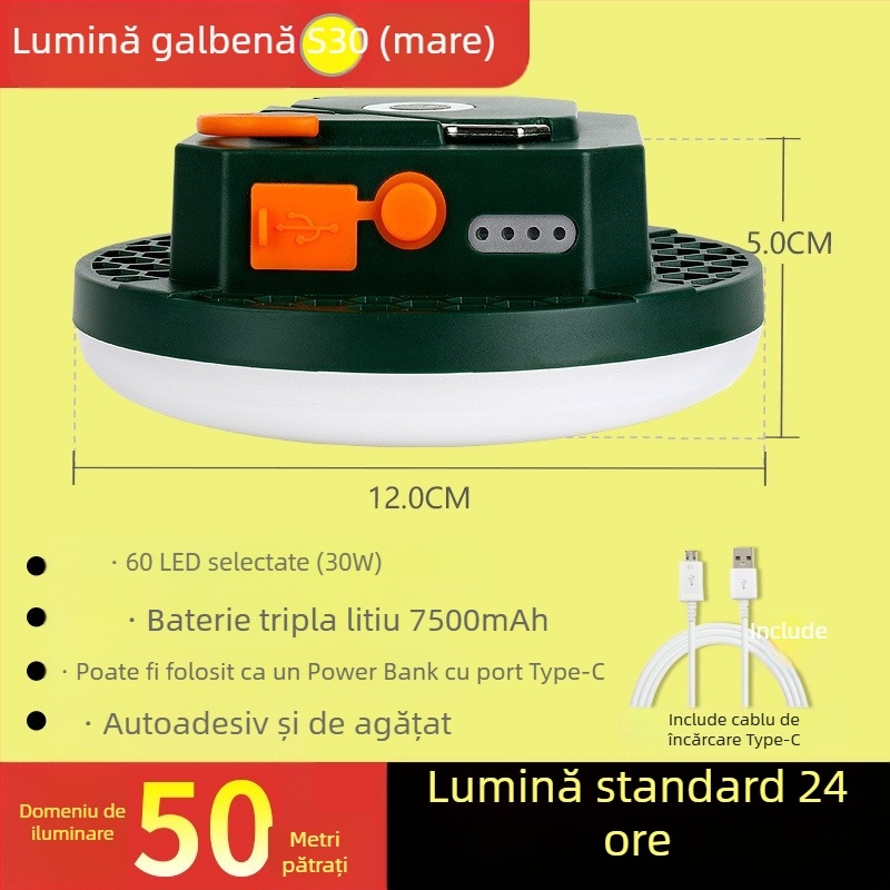 Lumină LED pentru cort – alimentare prin energie cinetică, rezistentă la apă, portabilă