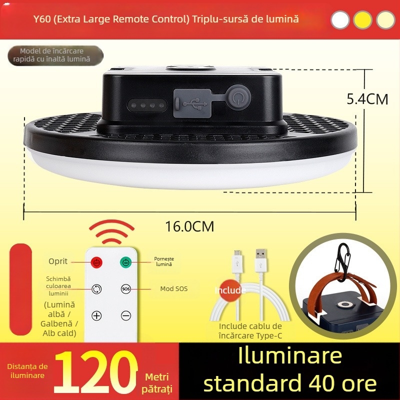 Lumină LED pentru cort – alimentare prin energie cinetică, rezistentă la apă, portabilă