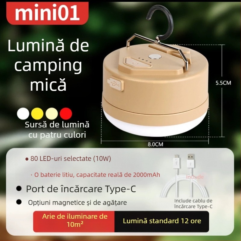 Lumină LED pentru cort – alimentare prin energie cinetică, rezistentă la apă, portabilă