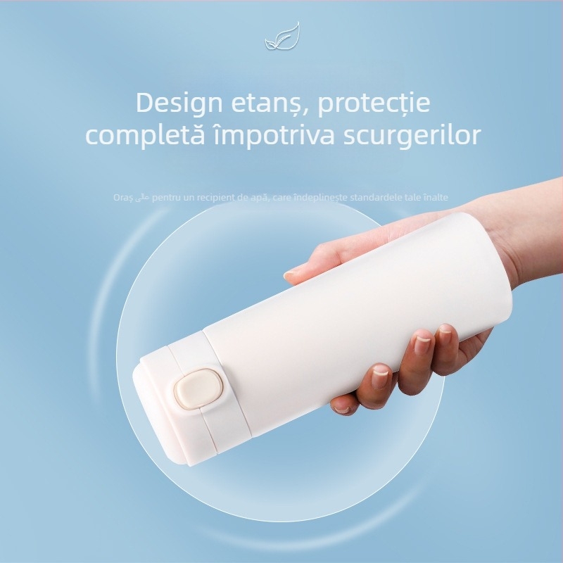 Ceasca termos cu interior din oțel inoxidabil 304, exterior din oțel inoxidabil 201, izolație 6–12h, capac pop-up din oțel inoxidabil, gravare cu laser și imprimare siglă