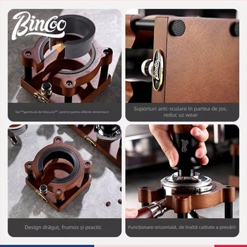 Bază din lemn pentru presă de cafea și raft de depozitare – Organizator de birou premium pentru accesorii ale mașinii de cafea, stil retro lux