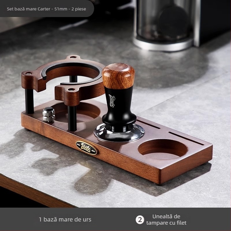 Bază din lemn pentru presă de cafea și raft de depozitare – Organizator de birou premium pentru accesorii ale mașinii de cafea, stil retro lux