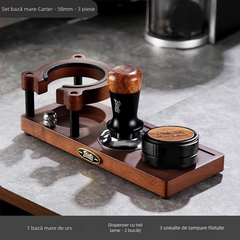 Bază din lemn pentru presă de cafea și raft de depozitare – Organizator de birou premium pentru accesorii ale mașinii de cafea, stil retro lux