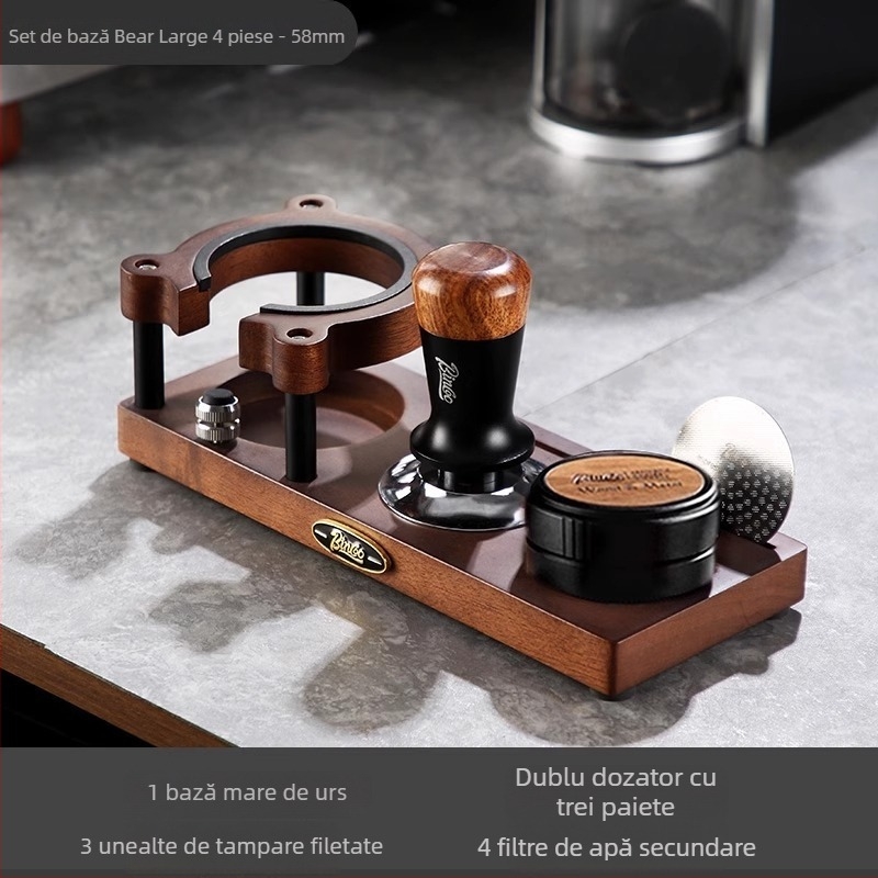 Bază din lemn pentru presă de cafea și raft de depozitare – Organizator de birou premium pentru accesorii ale mașinii de cafea, stil retro lux