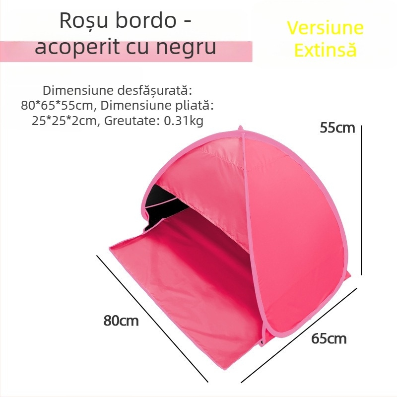 Cort de dormit pentru cap, pliere rapidă, strat unic; greutate 1,0 kg; stâlpi din oțel galvanizat; material interior 190T cu acoperire argintie poliester Oxford; material exterior Oxford; impermeabil exterior <1000 mm; utilizare all-season