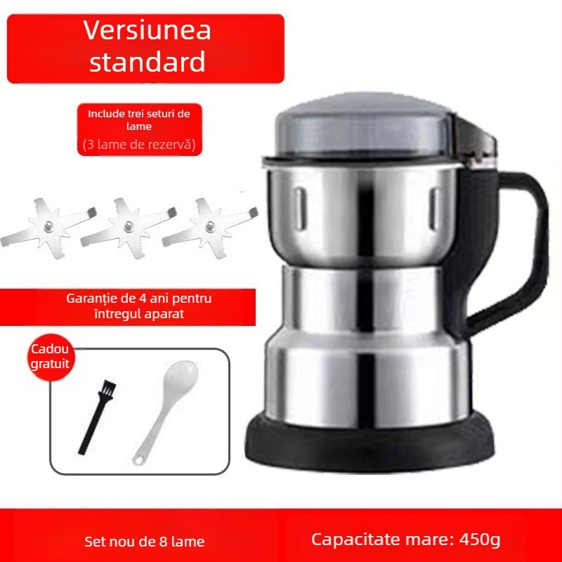 Mașină de măcinat cereale pentru uz casnic, cu recipient din oțel inoxidabil, lamă dublă de amestec, 20.000–29.999 rpm, 110–240V, capacitate sub 1 L, automat complet