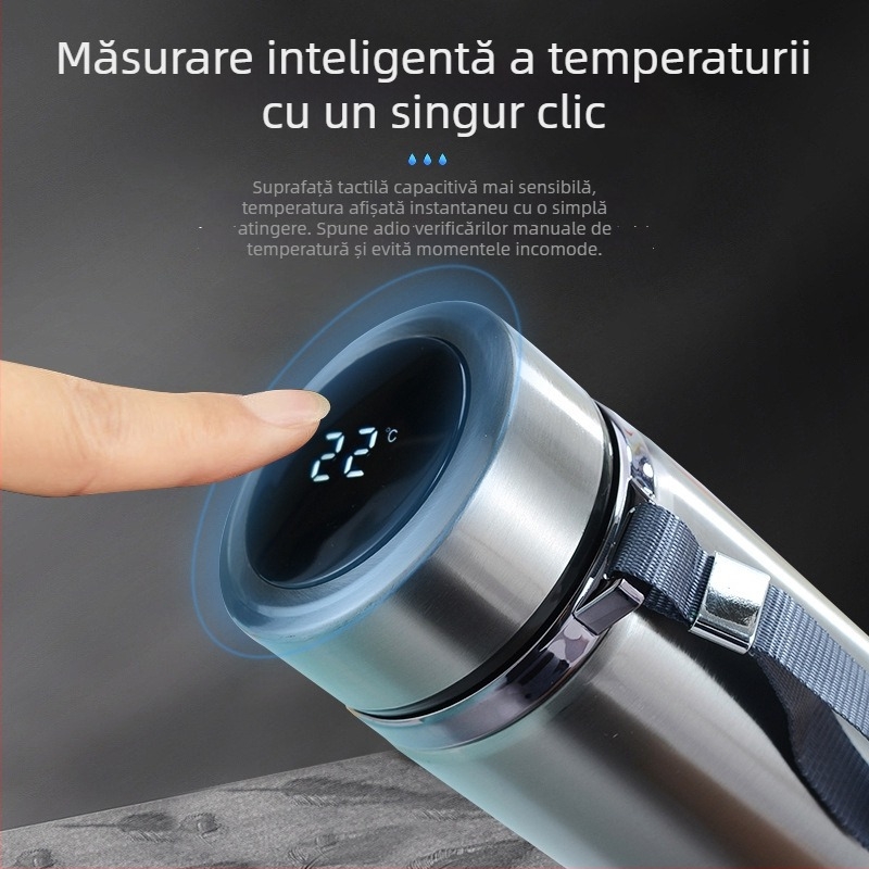 Termos din oțel inoxidabil inteligent pentru afaceri, cu ecran LED tactil, control inteligent, separare ceai-apă, interior 304 / exterior 201, izolație 12–24 h