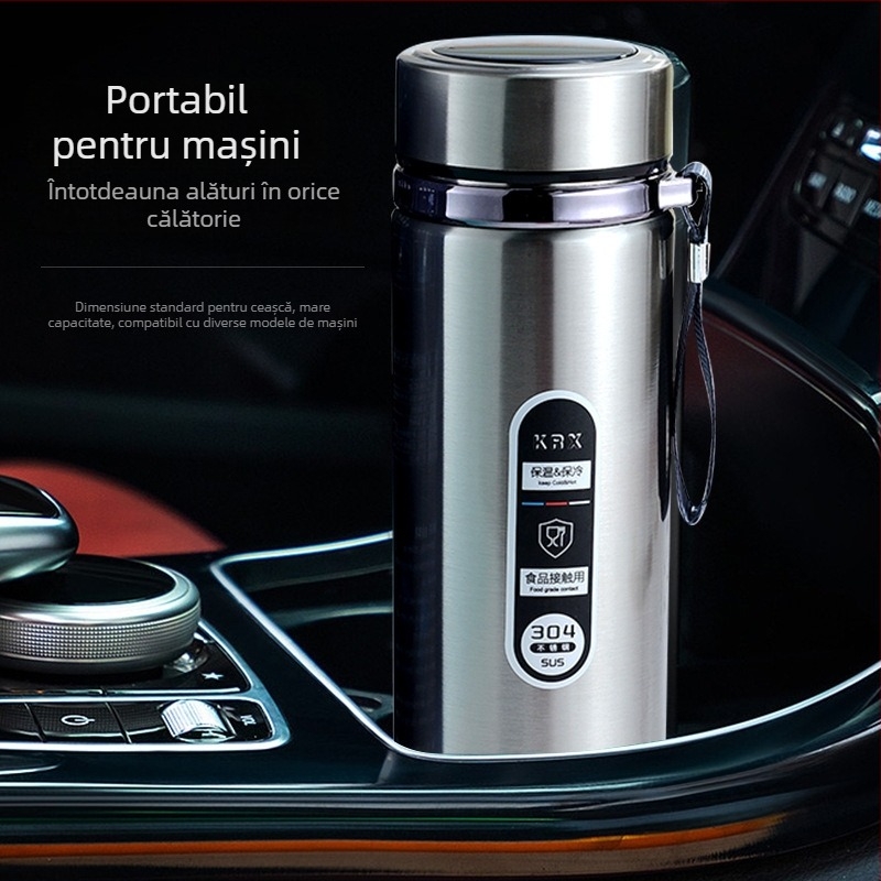 Termos din oțel inoxidabil inteligent pentru afaceri, cu ecran LED tactil, control inteligent, separare ceai-apă, interior 304 / exterior 201, izolație 12–24 h