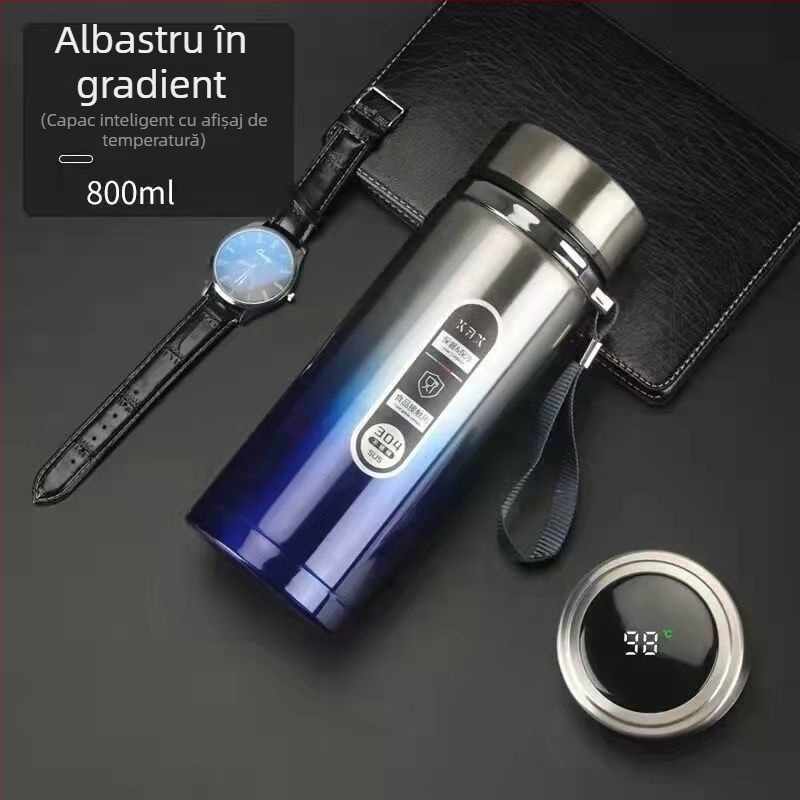 Termos din oțel inoxidabil inteligent pentru afaceri, cu ecran LED tactil, control inteligent, separare ceai-apă, interior 304 / exterior 201, izolație 12–24 h