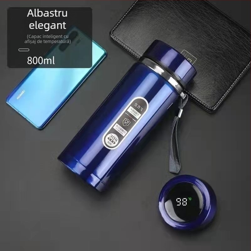 Termos din oțel inoxidabil inteligent pentru afaceri, cu ecran LED tactil, control inteligent, separare ceai-apă, interior 304 / exterior 201, izolație 12–24 h