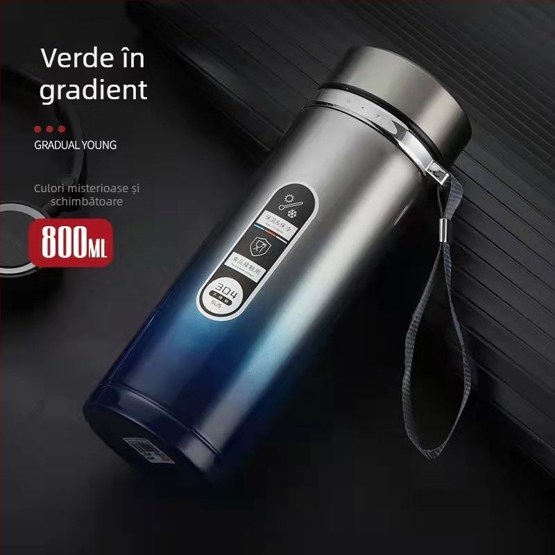 Termos din oțel inoxidabil inteligent pentru afaceri, cu ecran LED tactil, control inteligent, separare ceai-apă, interior 304 / exterior 201, izolație 12–24 h