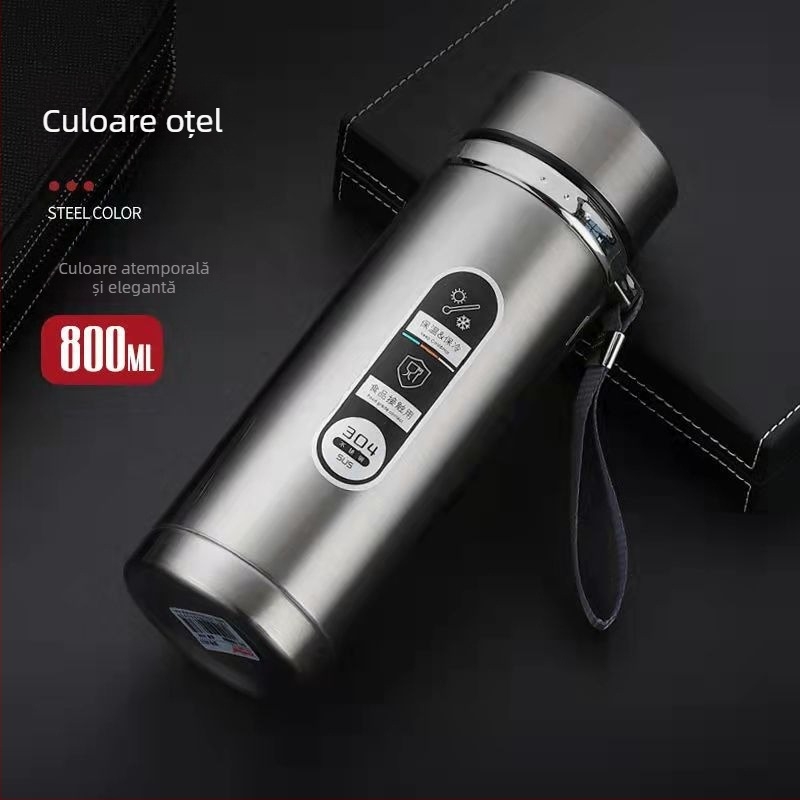 Termos din oțel inoxidabil inteligent pentru afaceri, cu ecran LED tactil, control inteligent, separare ceai-apă, interior 304 / exterior 201, izolație 12–24 h