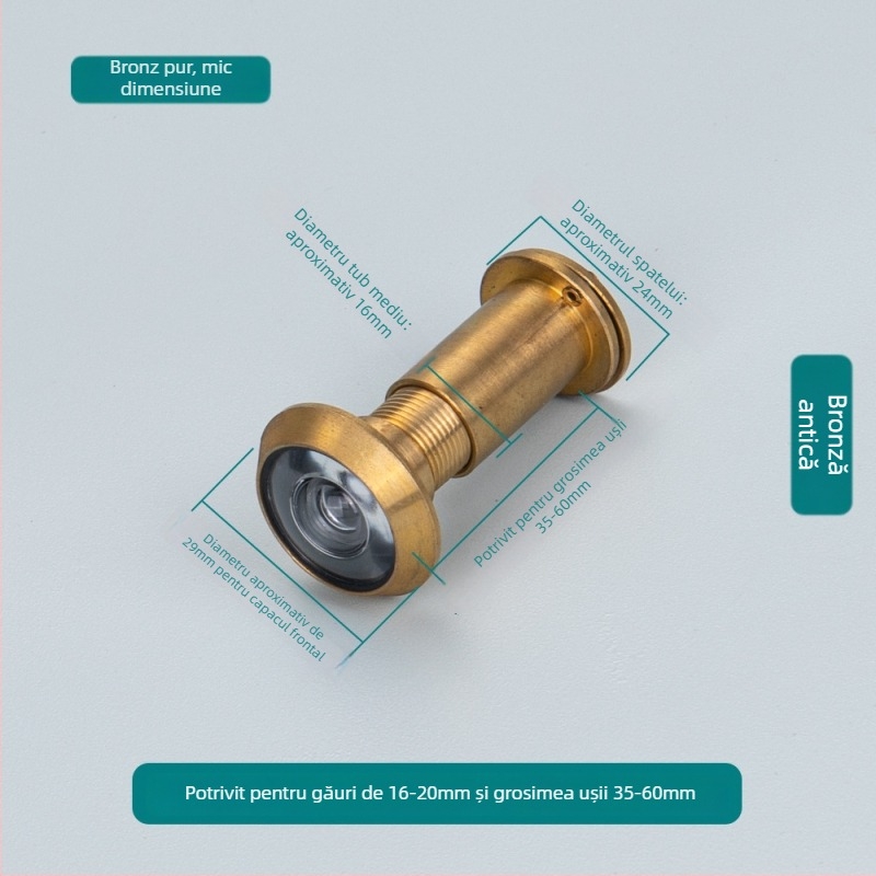 Vizor de ușă cu ochi de pisică, reglabil, vedere din interior și exterior, anti-furt, aliaj de zinc/cupru pur, stil modern minimalist