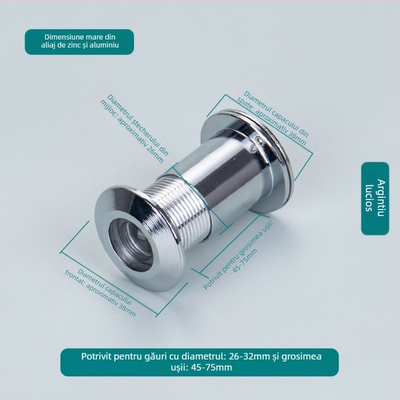 Vizor de ușă cu ochi de pisică, reglabil, vedere din interior și exterior, anti-furt, aliaj de zinc/cupru pur, stil modern minimalist