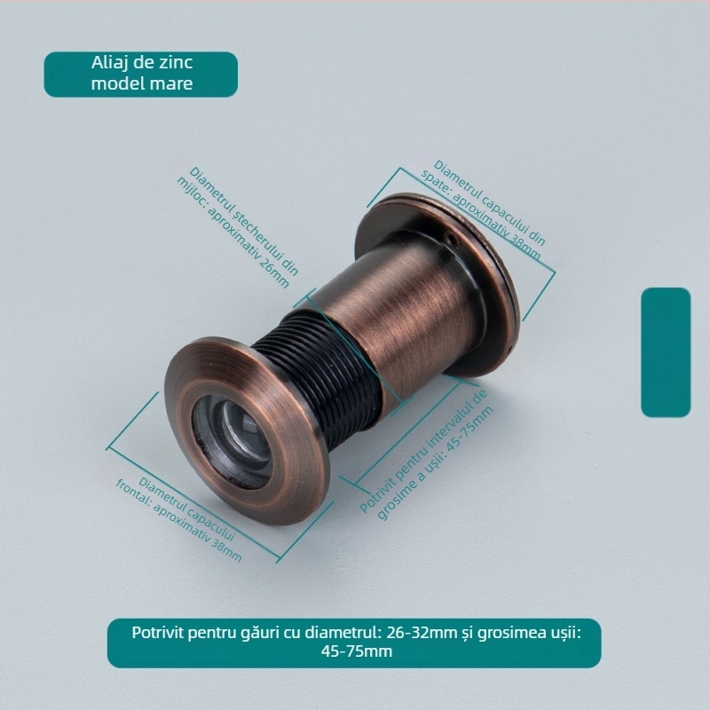 Vizor de ușă cu ochi de pisică, reglabil, vedere din interior și exterior, anti-furt, aliaj de zinc/cupru pur, stil modern minimalist