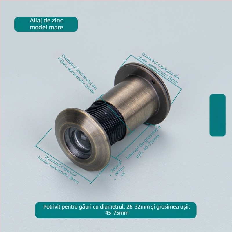 Vizor de ușă cu ochi de pisică, reglabil, vedere din interior și exterior, anti-furt, aliaj de zinc/cupru pur, stil modern minimalist