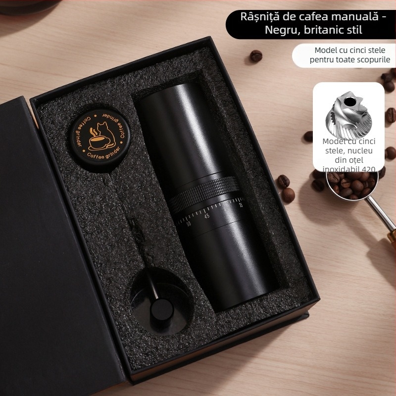 Nine Forging Măcinător de cafea manual – CNC reglabil extern cu setare de șapte stele, măcinător manual, stil retro luxos, personalizare disponibilă